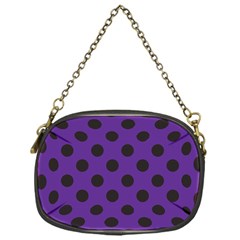 Polka Dots Black On Imperial Purple Chain Purse (one Side) by FashionBoulevard