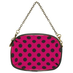 Polka Dots Black On Peacock Pink Chain Purse (one Side) by FashionBoulevard