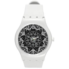 Black And White Pattern Round Plastic Sport Watch (m) by Sobalvarro
