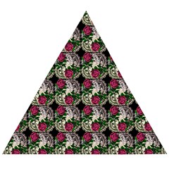 Doily Rose Pattern Black Wooden Puzzle Triangle by snowwhitegirl