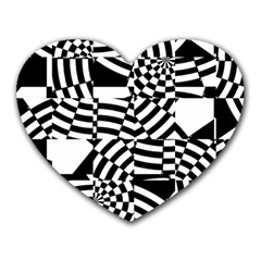 Black And White Crazy Pattern Heart Mousepads by Sobalvarro