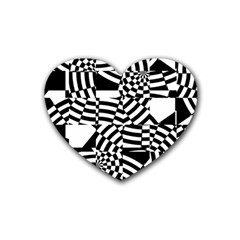 Black And White Crazy Pattern Heart Coaster (4 Pack)  by Sobalvarro
