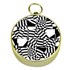 Black And White Crazy Pattern Gold Compasses by Sobalvarro