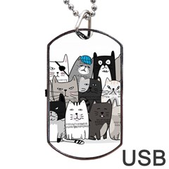 Cute Cat Hand Drawn Cartoon Style Dog Tag Usb Flash (two Sides)