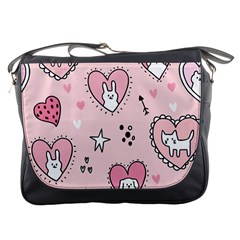 Cartoon Cute Valentines Day Doodle Heart Love Flower Seamless Pattern Vector Messenger Bag by Vaneshart