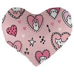 Cartoon Cute Valentines Day Doodle Heart Love Flower Seamless Pattern Vector Large 19  Premium Heart Shape Cushions Back