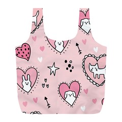 Cartoon Cute Valentines Day Doodle Heart Love Flower Seamless Pattern Vector Full Print Recycle Bag (l) by Vaneshart