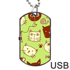 Cute Hand Drawn Cat Seamless Pattern Dog Tag Usb Flash (one Side)