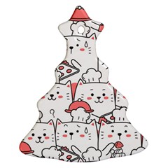 Cute Cat Chef Cooking Seamless Pattern Cartoon Christmas Tree Ornament (two Sides) by Vaneshart