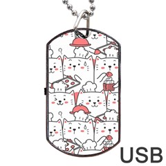 Cute Cat Chef Cooking Seamless Pattern Cartoon Dog Tag Usb Flash (one Side)