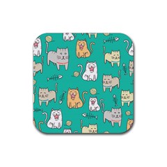 Seamless Pattern Cute Cat Cartoon With Hand Drawn Style Rubber Coaster (square)  by Vaneshart