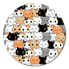 Cute Cat Kitten Cartoon Doodle Seamless Pattern Magnet 5  (round) by Vaneshart