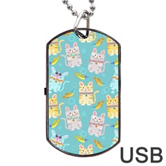 Vector Seamless Pattern With Colorful Cats Fish Dog Tag Usb Flash (one Side) by Vaneshart