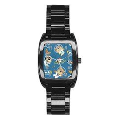Seamless Pattern Funny Astronaut Outer Space Transportation Stainless Steel Barrel Watch by Vaneshart