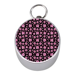 Pink And Black Floral Collage Print Mini Silver Compasses by dflcprintsclothing
