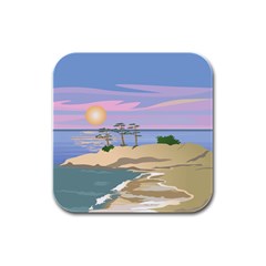 Vacation Island Sunset Sunrise Rubber Square Coaster (4 Pack) 