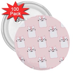 Pattern Pink Cute Sweet Fur Cats 3  Buttons (100 Pack)  by Wegoenart