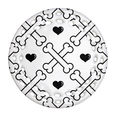 Dog Bone Seamless Pattern Heart Valentine Round Filigree Ornament (two Sides)