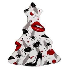 Red Lips Black Heels Pattern Christmas Tree Ornament (two Sides)