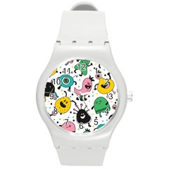 Funny Monster Pattern Round Plastic Sport Watch (m) by Nexatart