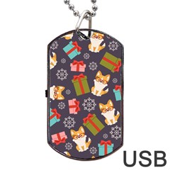 Welsh Corgi Dog With Gift Boxes Seamless Pattern Wallpaper Dog Tag Usb Flash (two Sides)