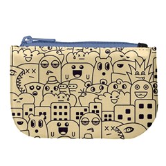 Seamless Pattern With Cute Monster Doodle Large Coin Purse