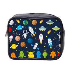 Big Set Cute Astronauts Space Planets Stars Aliens Rockets Ufo Constellations Satellite Moon Rover V Mini Toiletries Bag (two Sides) by Nexatart