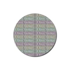 I Love Vintage Phrase Motif Striped Pattern Design Rubber Round Coaster (4 Pack)  by dflcprintsclothing