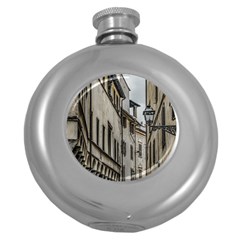 Houses At Historic Center Of Florence, Italy Round Hip Flask (5 Oz) by dflcprintsclothing