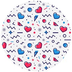 Hearts Seamless Pattern Memphis Style Wooden Puzzle Round by Vaneshart