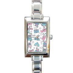 Transportation Seamless Pattern Rectangle Italian Charm Watch