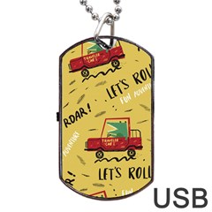 Childish Seamless Pattern With Dino Driver Dog Tag Usb Flash (one Side)