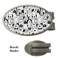 Seamless Pattern With Black White Doodle Dogs Money Clips (oval)  by Vaneshart