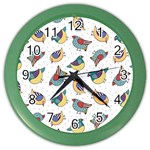 Seamless Pattern With Hand Drawn Bird Black Color Wall Clock