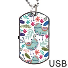 Floral Pattern With Birds Flowers Leaves Dark Background Dog Tag Usb Flash (one Side)