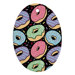 Colorful Donut Seamless Pattern On Black Vector Ornament (oval) by Sobalvarro