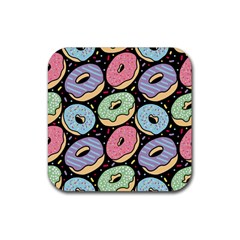Colorful Donut Seamless Pattern On Black Vector Rubber Coaster (square)  by Sobalvarro
