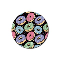 Colorful Donut Seamless Pattern On Black Vector Rubber Round Coaster (4 Pack)  by Sobalvarro