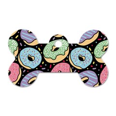 Colorful Donut Seamless Pattern On Black Vector Dog Tag Bone (one Side) by Sobalvarro