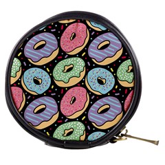 Colorful Donut Seamless Pattern On Black Vector Mini Makeup Bag by Sobalvarro