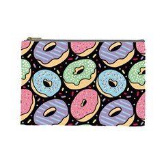 Colorful Donut Seamless Pattern On Black Vector Cosmetic Bag (large) by Sobalvarro