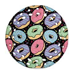 Colorful Donut Seamless Pattern On Black Vector Ornament (round Filigree) by Sobalvarro
