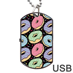 Colorful Donut Seamless Pattern On Black Vector Dog Tag Usb Flash (two Sides) by Sobalvarro
