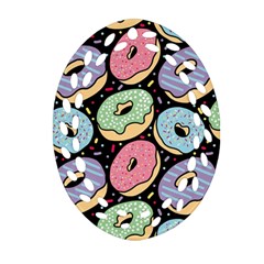 Colorful Donut Seamless Pattern On Black Vector Ornament (oval Filigree) by Sobalvarro