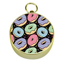 Colorful Donut Seamless Pattern On Black Vector Gold Compasses by Sobalvarro