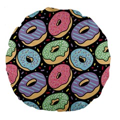 Colorful Donut Seamless Pattern On Black Vector Large 18  Premium Flano Round Cushions by Sobalvarro