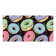 Colorful Donut Seamless Pattern On Black Vector Satin Shawl by Sobalvarro