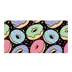 Colorful Donut Seamless Pattern On Black Vector Satin Wrap by Sobalvarro