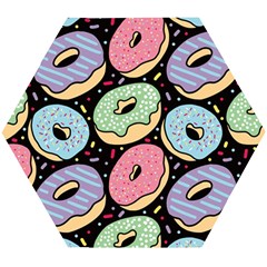 Colorful Donut Seamless Pattern On Black Vector Wooden Puzzle Hexagon by Sobalvarro