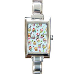 Cupcake Doodle Pattern Rectangle Italian Charm Watch by Sobalvarro